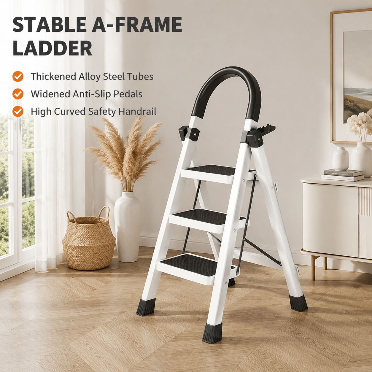 Household folding telescopic thickened aluminum alloy A-frame ladder