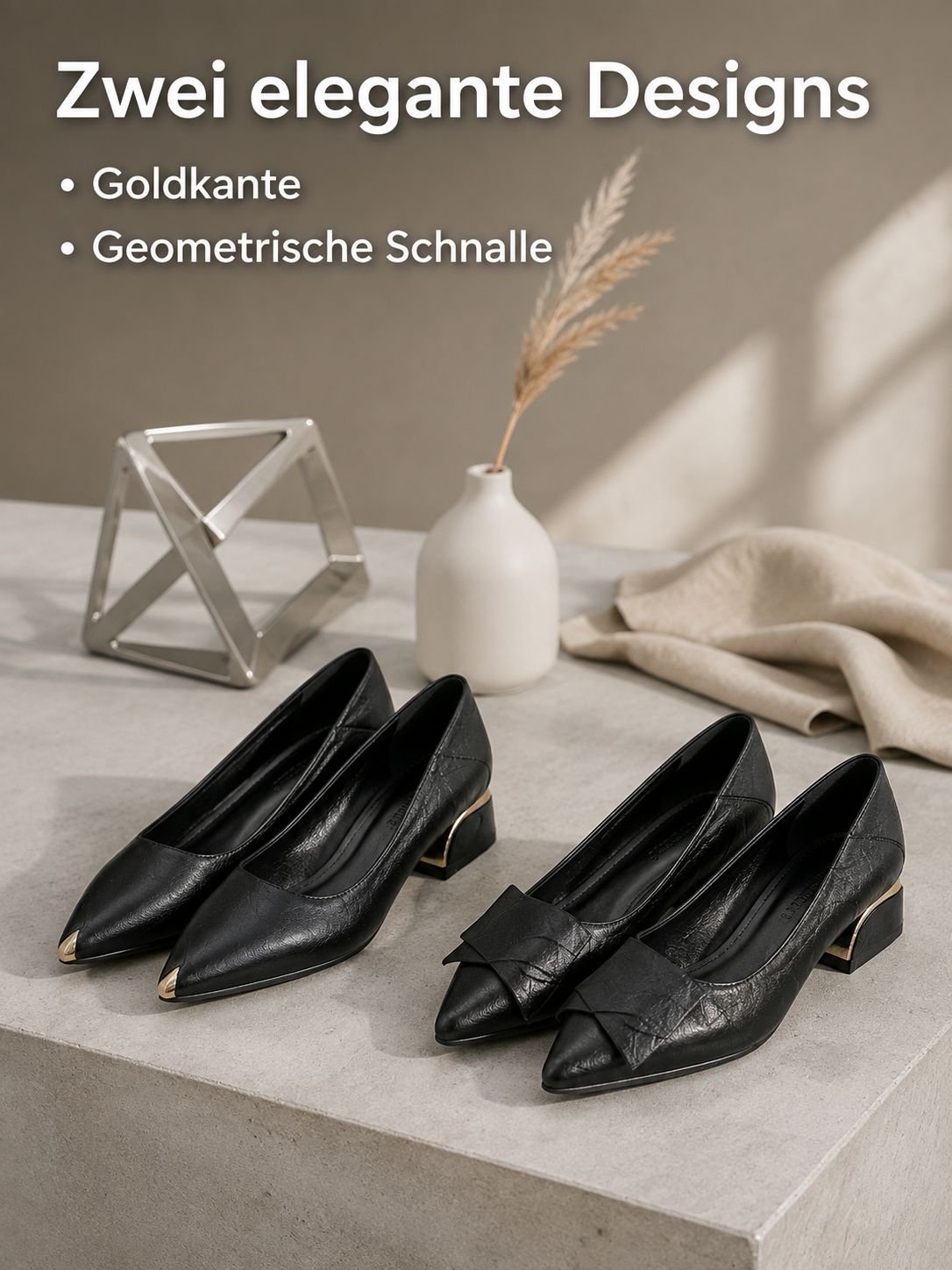  Damen-Slipper in Schwarz mit breitem Absat
