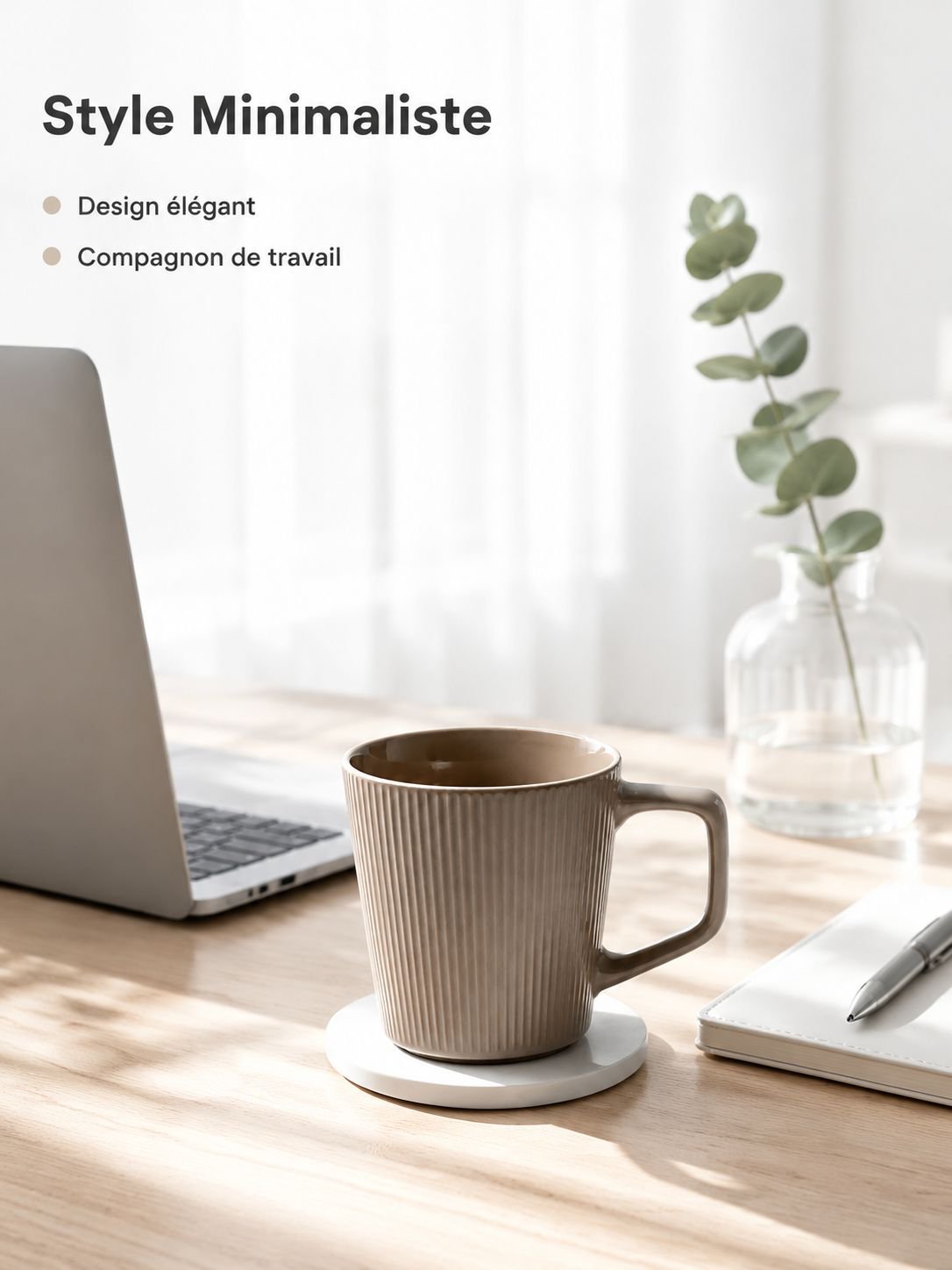 Tasse en céramique gaufrée à rayures verticales style minimaliste
