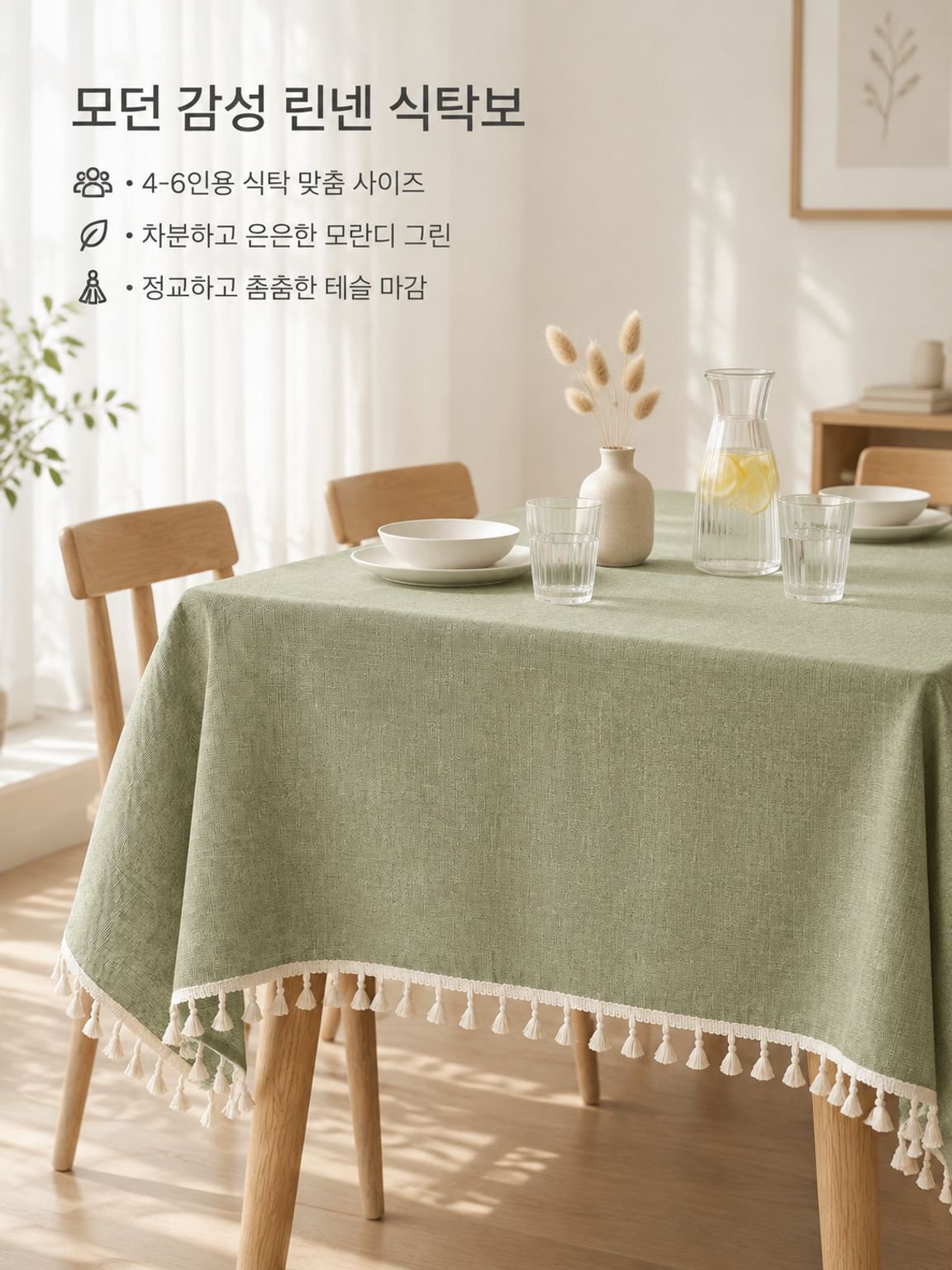 오염을 쉽게 닦아낼 수 있는 면·린넨 식탁보