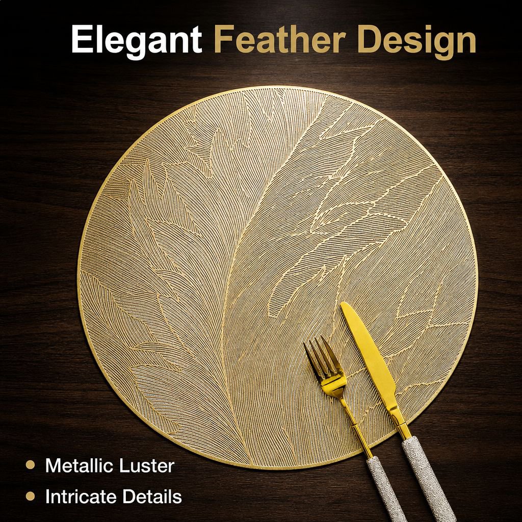 Light Luxury Feather Placemat Waterproof Oil-proof PVC Material Gold Stamped Vase Mat