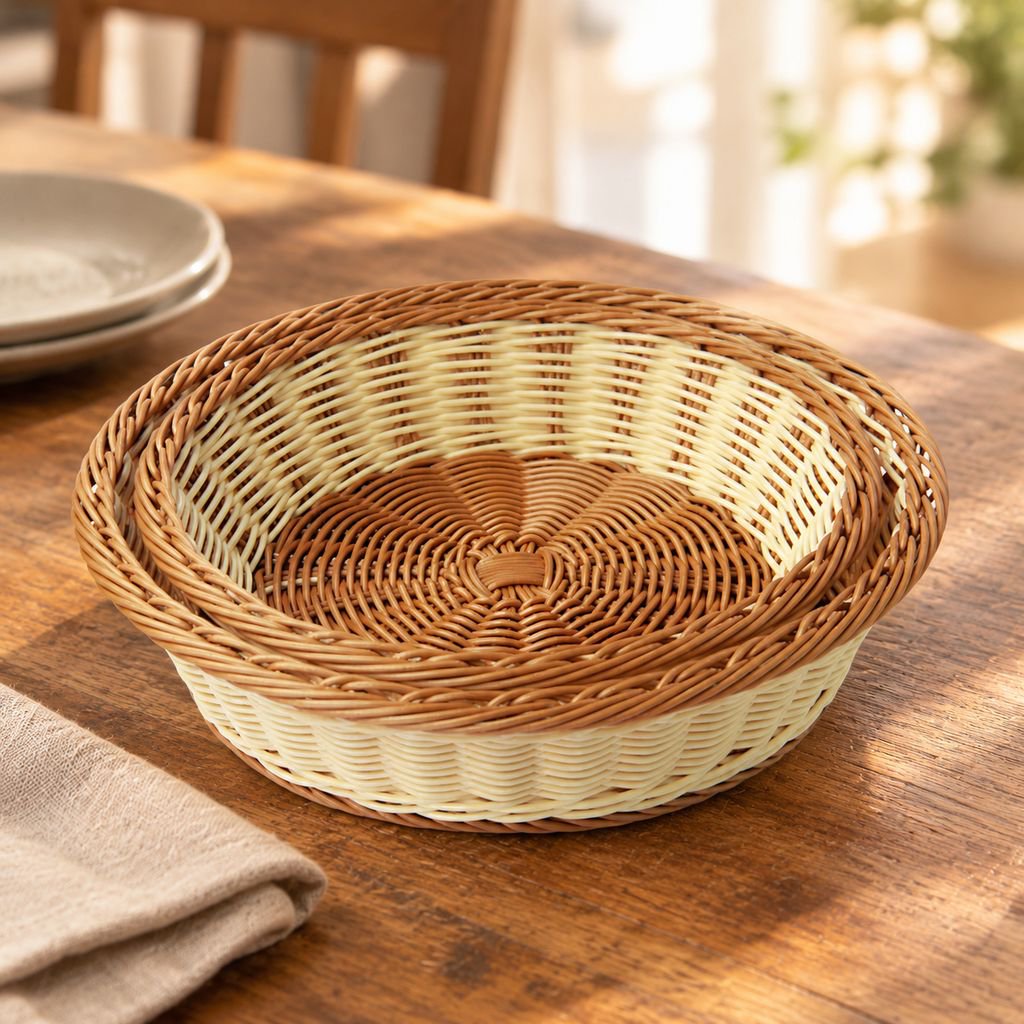 Cesta redonda de almacenamiento para pan en cocina moderna
