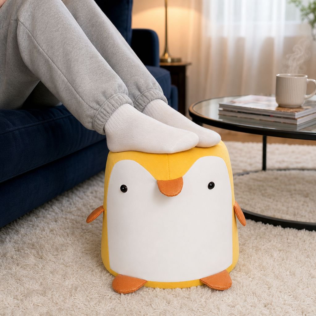Banco creativo de madera con diseño de excremento de pingüino para puerta