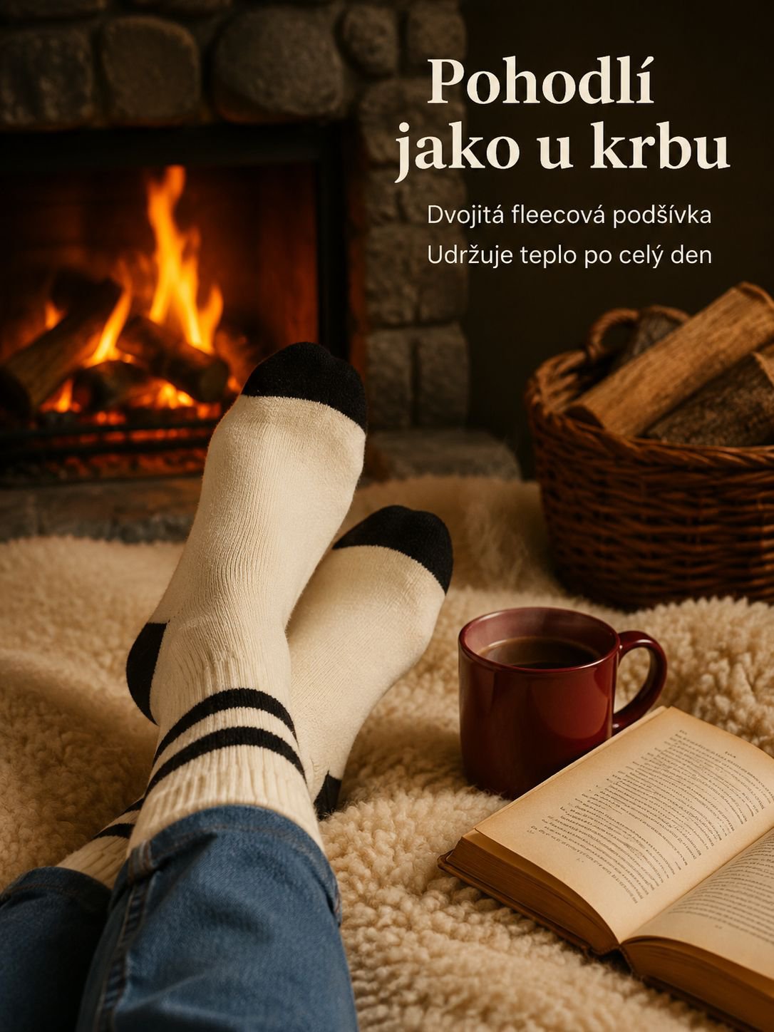 Kašmírové telecí ponožky s fleecovou podšívkou a zesílenou vrstvou