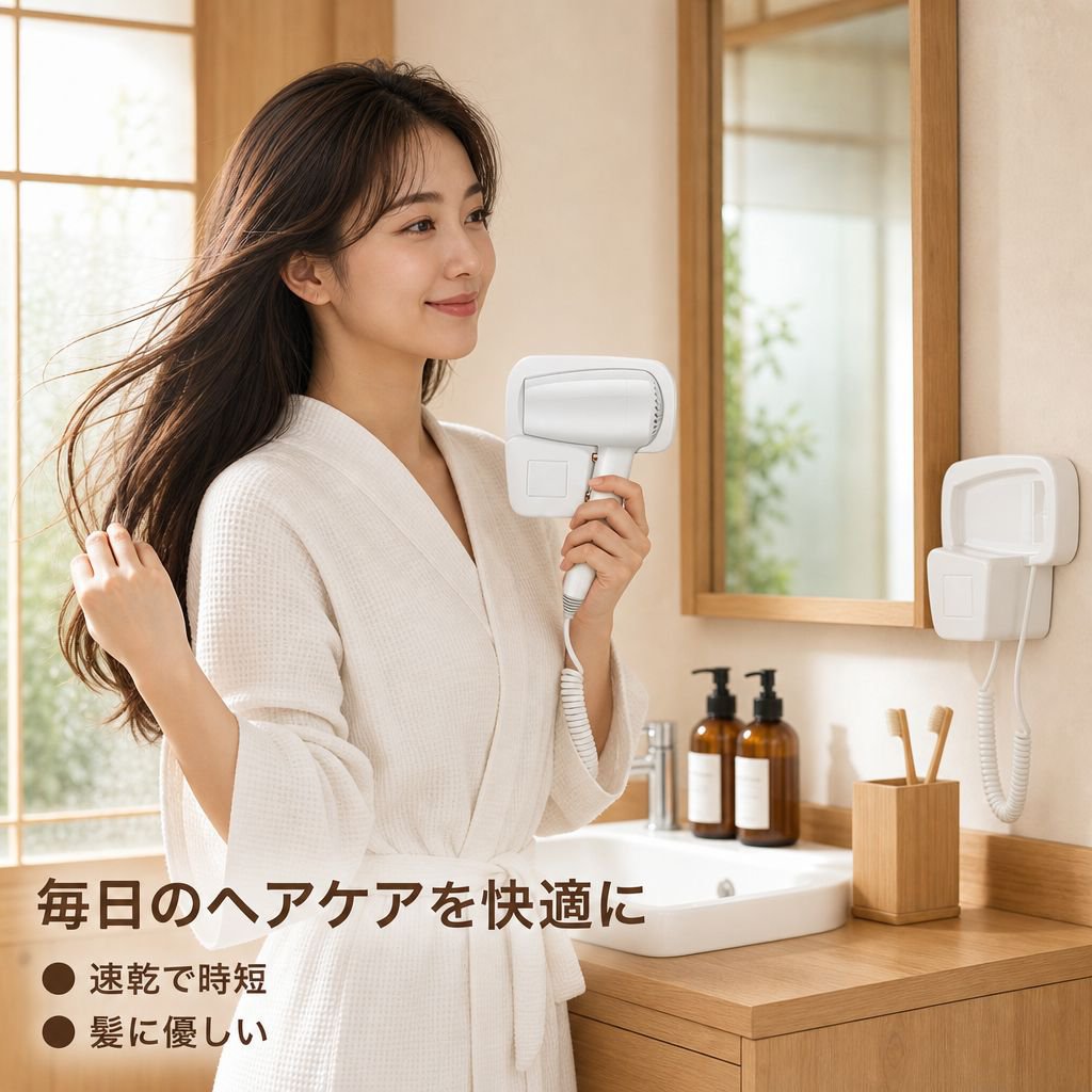 穴あけ不要設置 壁掛け式 大出力ヘアドライヤー