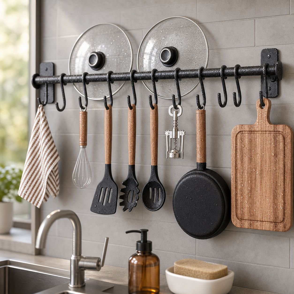 No-drill kitchen hooks, wall-mounted storage racks, spoon hooks, kitchen and bathroom accessories, s