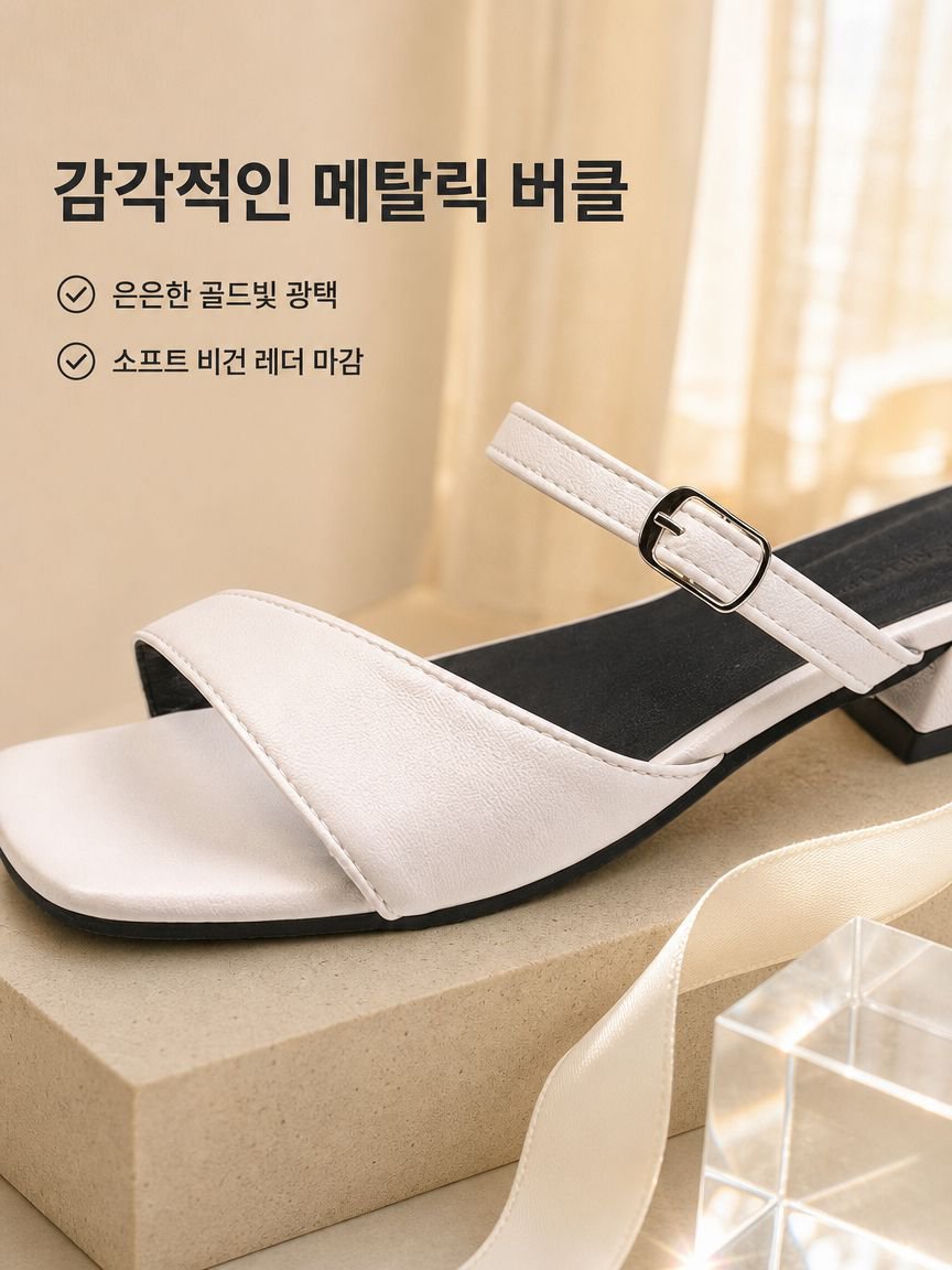 에스유니 여성 토오픈 스퀘어 버클 스트랩 샌들 힐 3cm 국내배송 사은품증정