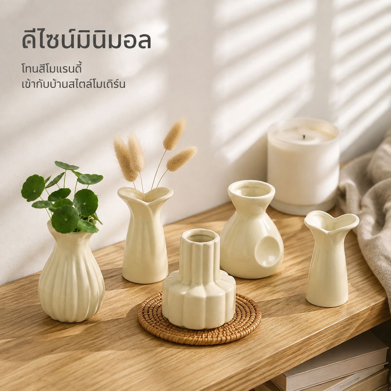 แจกันเซรามิกมินิพร้อมดอกไม้ปลอมสำหรับตกแต่งบ้าน