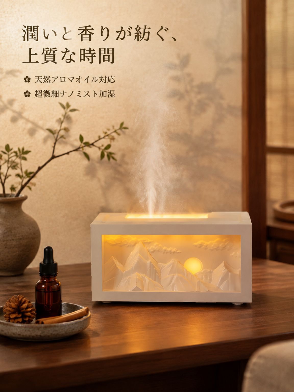 「雪山」アロマディフューザー・加湿器（日照金山デザイン）