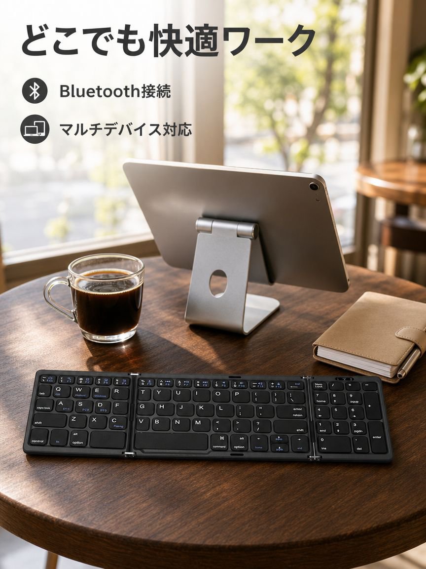 三つ折りワイヤレスポータブルキーボード