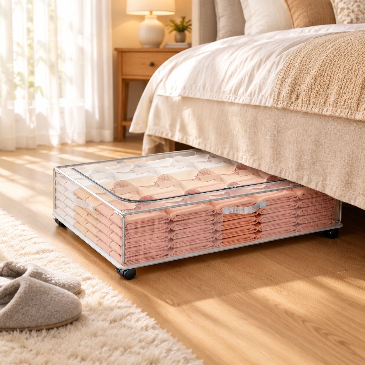 Under-Bed Storage Box with Wheels, Moisture Resistant, Ideal for Clothes and Blankets