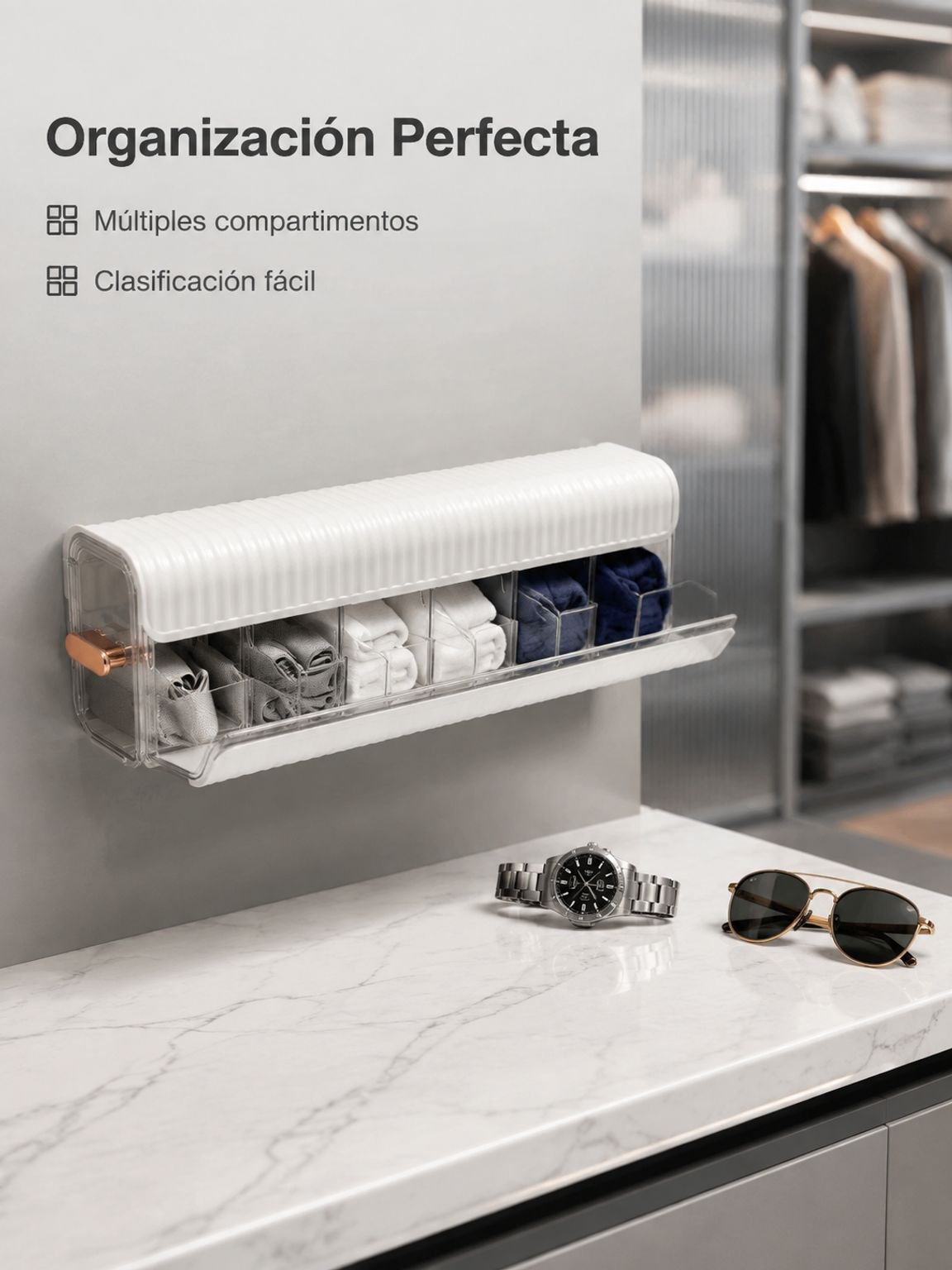 Organizador de ropa interior de pared con varias secciones