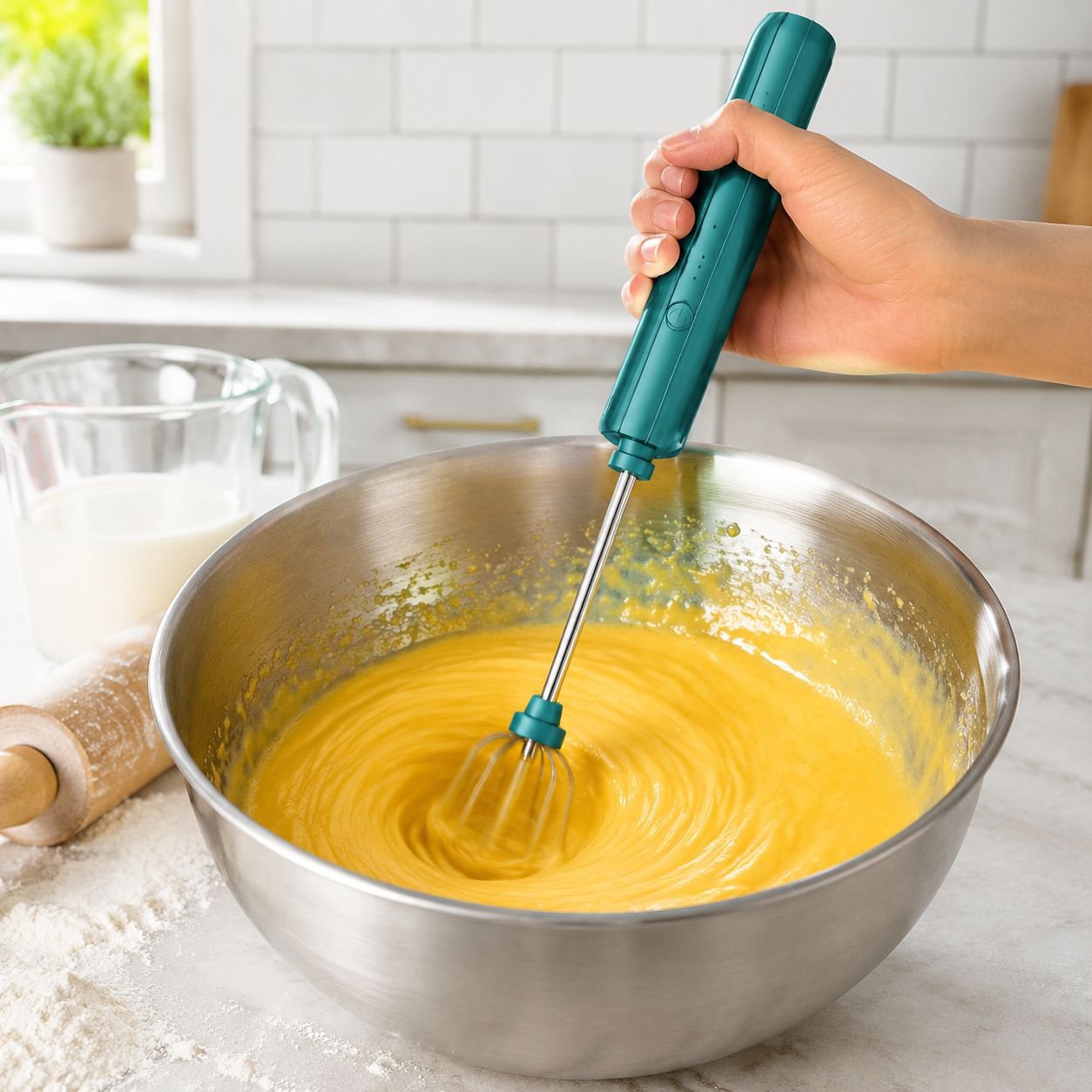 Portable electric mixer for eggs and batter