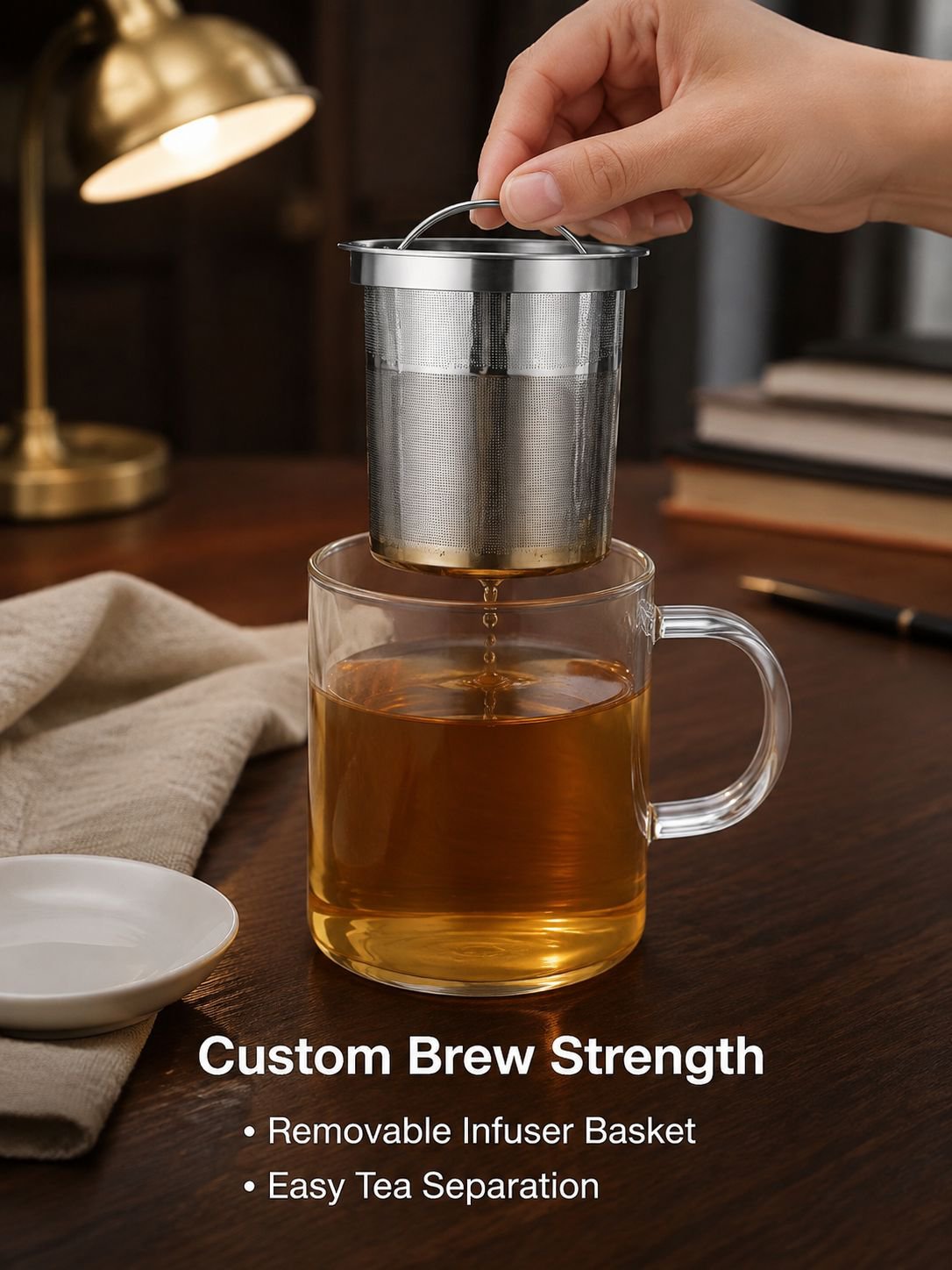 Glass Stainless Steel Filter Tea Cup