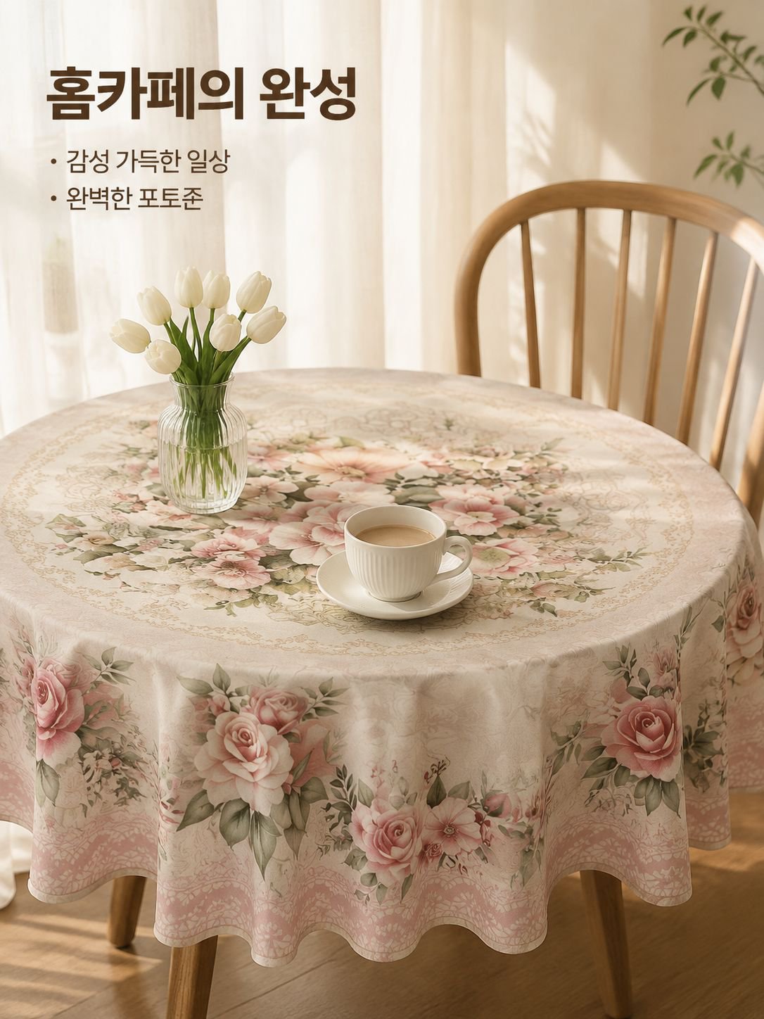 유럽식 식물 프린트 원형 테이블보