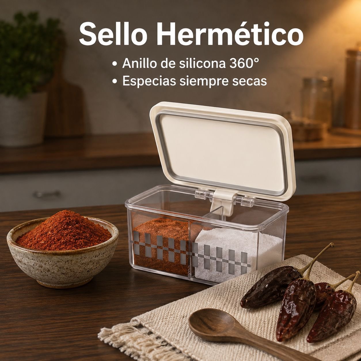 Bote de especias hermético de grado alimenticio con cuchara