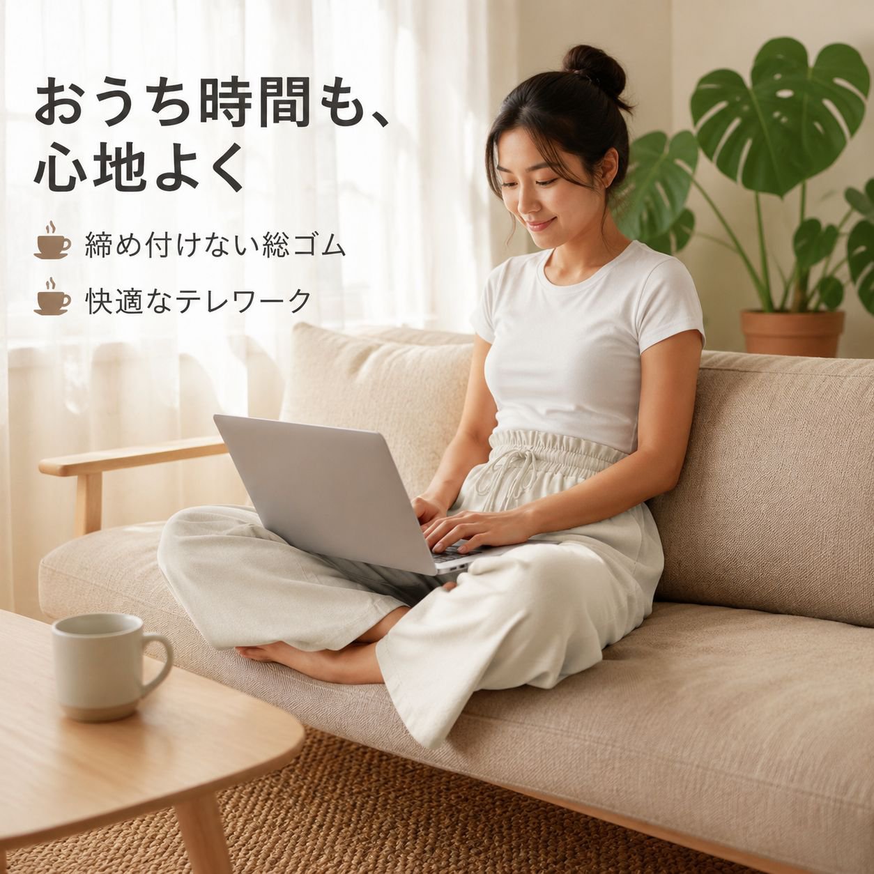 レディースカジュアルコットンリネンワイドパンツ