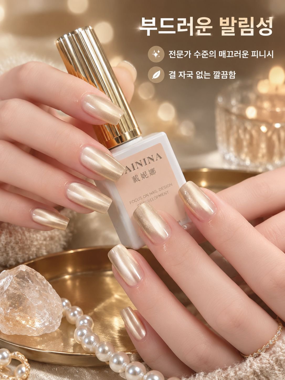 새틴 유화 유리 구슬 캣츠 아이 매니큐어가 유행입니다.