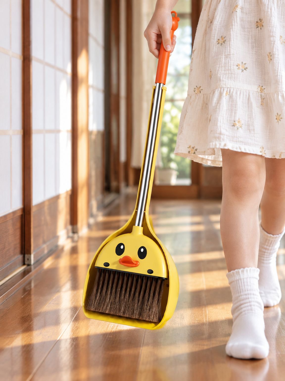 黄色いアヒルの顔が付いたちりとり