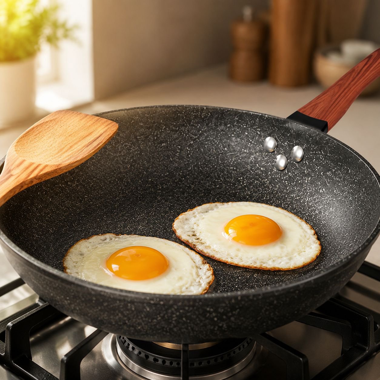 SmokeFree Wooden Handle Frying Pan