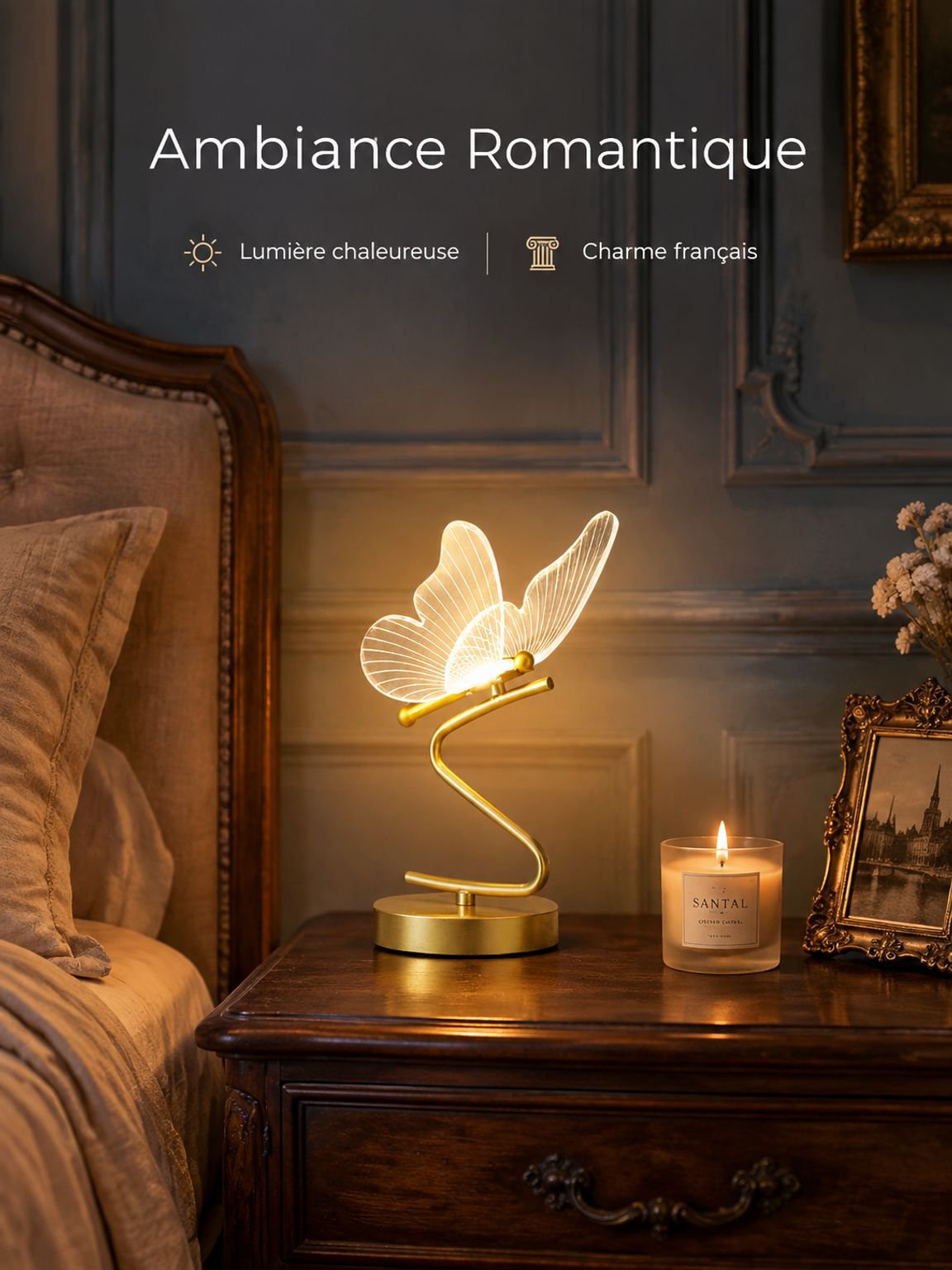 Lampe de table minimaliste de luxe de style nordique, lampe de chevet rechargeable en forme de papil