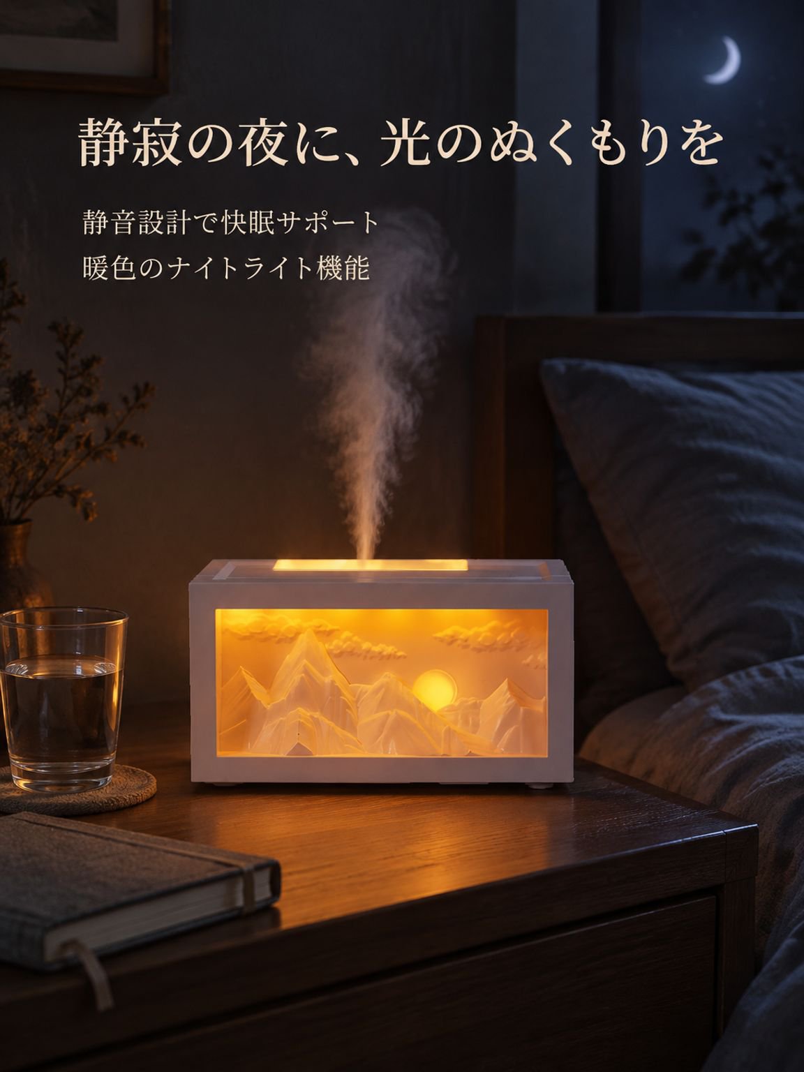 「雪山」アロマディフューザー・加湿器（日照金山デザイン）