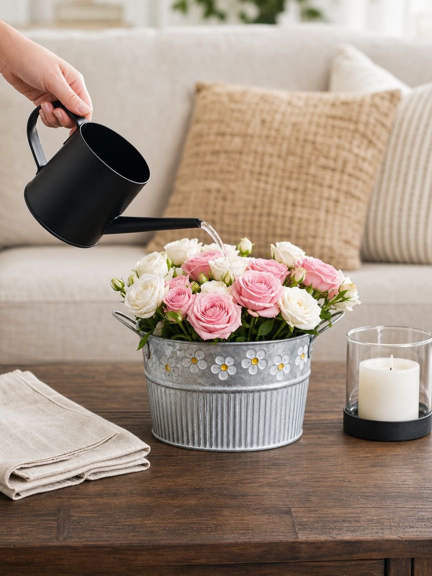 Antique style iron bucket for balcony groceries