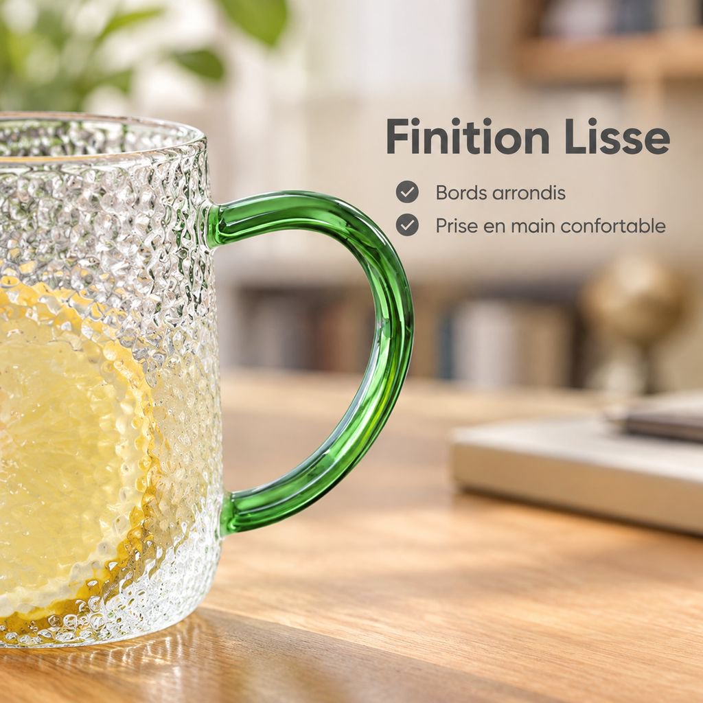 Mug transparent en verre pour café, thé et infusion