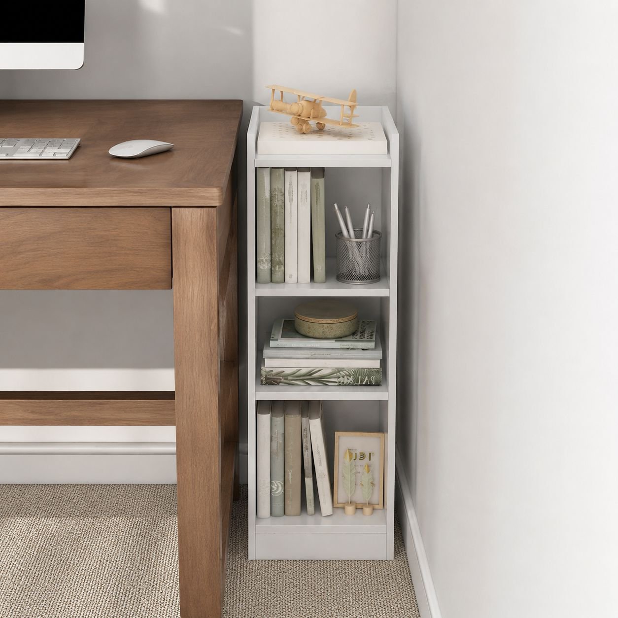 Multi-functional Corner Storage Cabinet Space-saving Narrow Bookcase