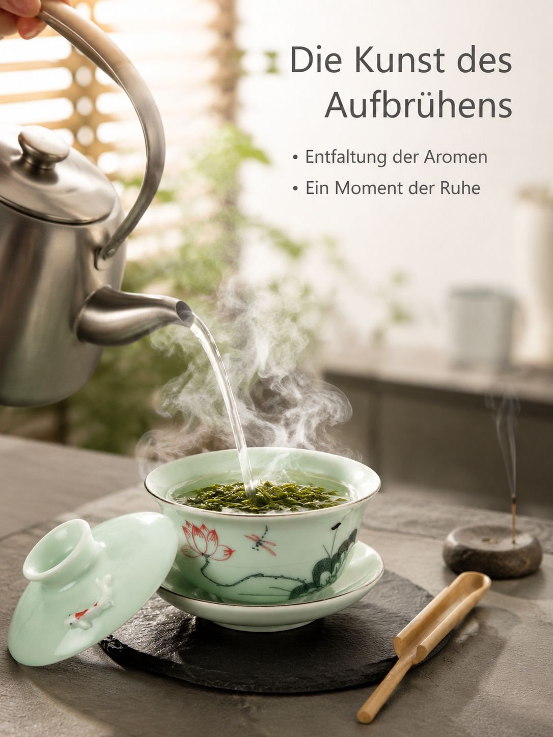Celadon Teeschale mit Deckel, Keramiktasse