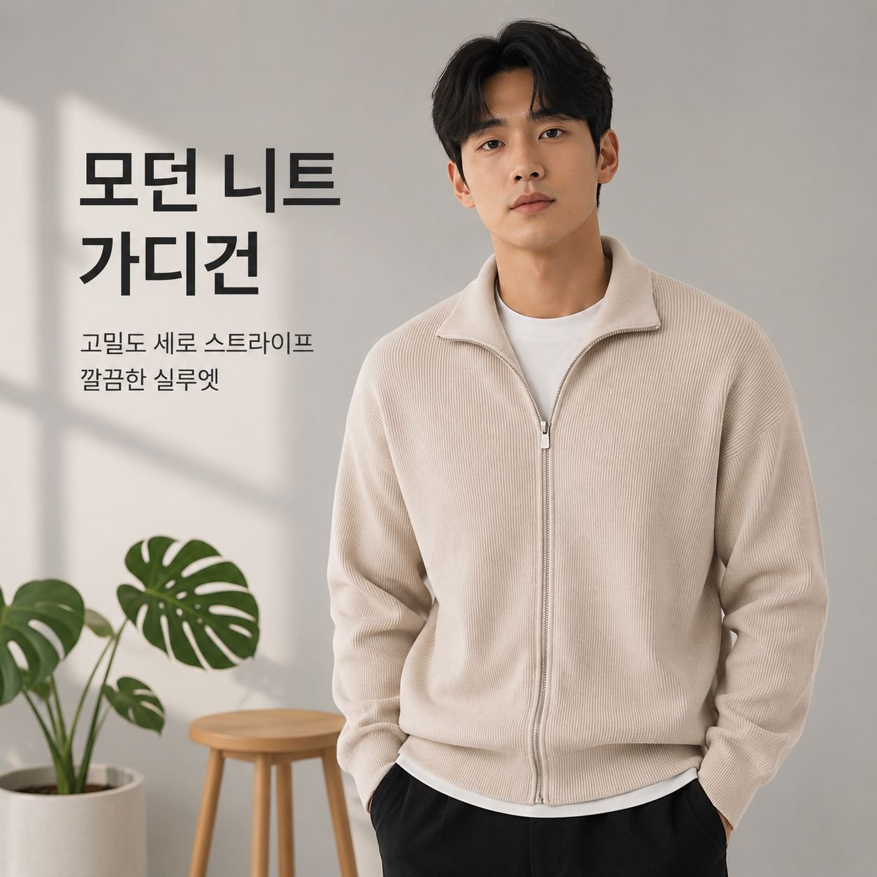 남성용 슬림핏 칼라 니트 스웨터 가디건