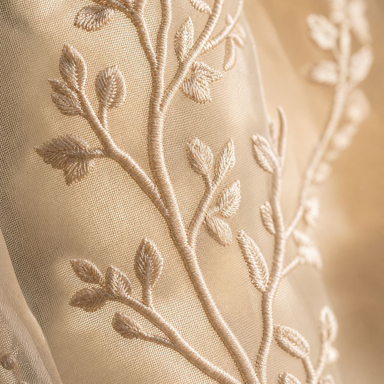 Modern window decor with tree branch blackout curtain