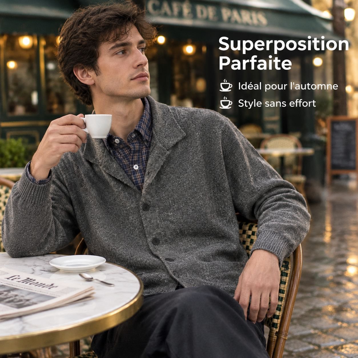 Gilet en tricot épais à col montant pour homme automne-hiver
