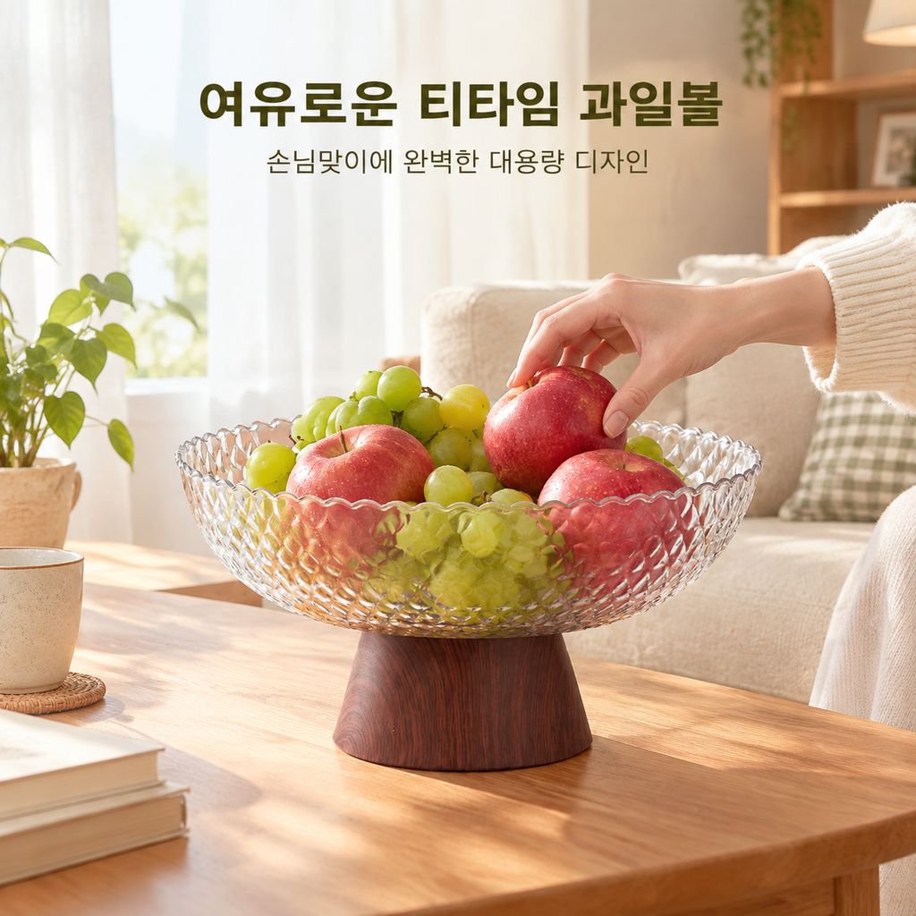 중고풍 과일 접시 나무무늬 티테이블 고급 다리 접시