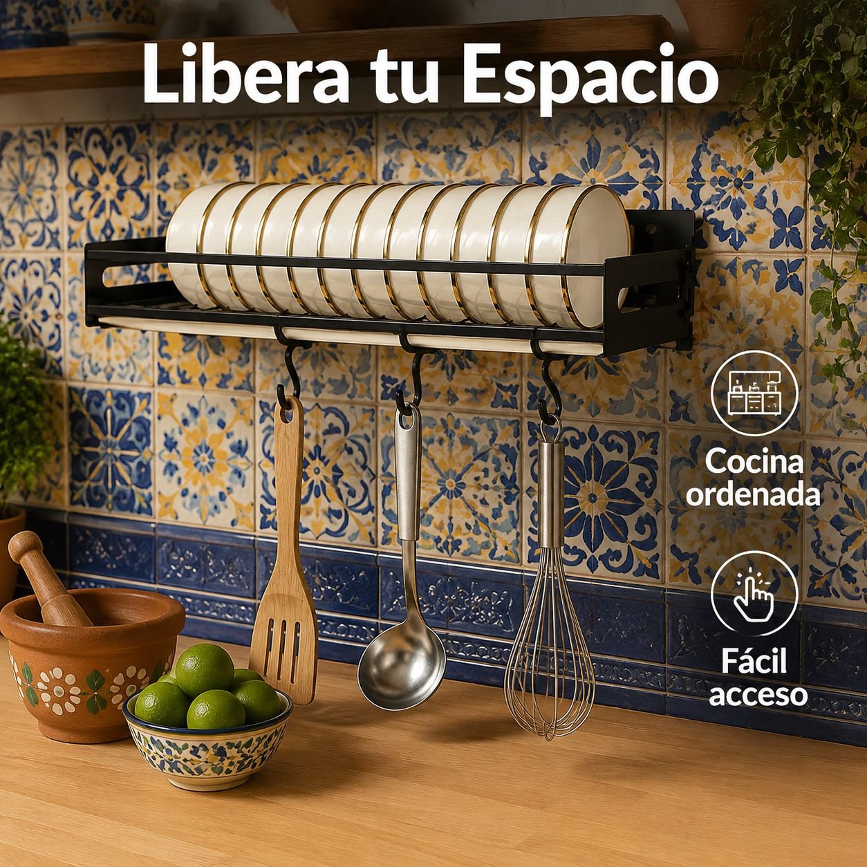Organizador de pared para cocina con 6/7/8 ganchos