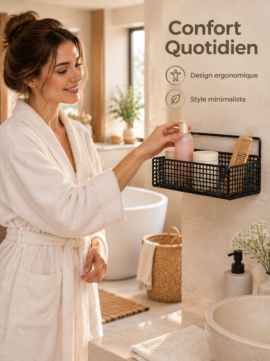 Étagère de salle de bain avec accessoires décoratifs