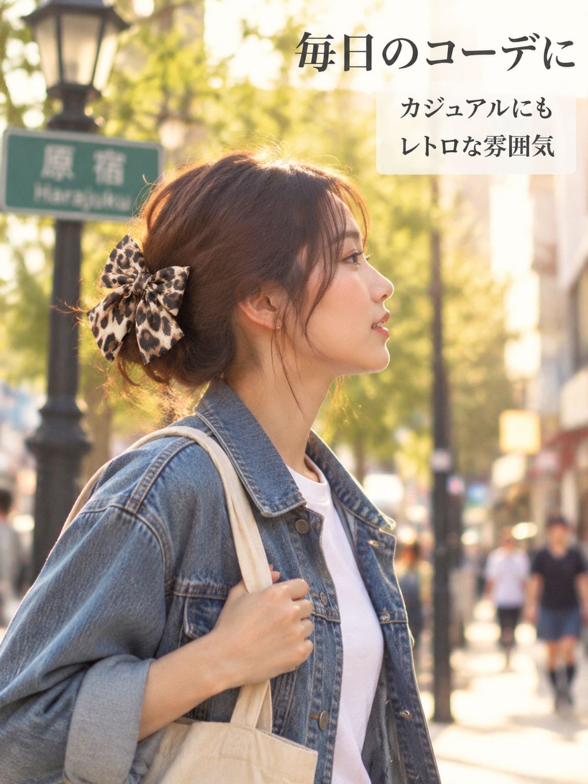 ヒョウ柄のリボンヘアクリップ