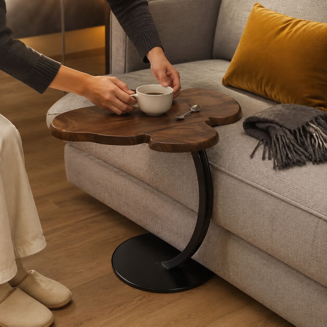 Nordic Butterfly Shape Black Walnut Side Table Mid-century Home Coffee Table
