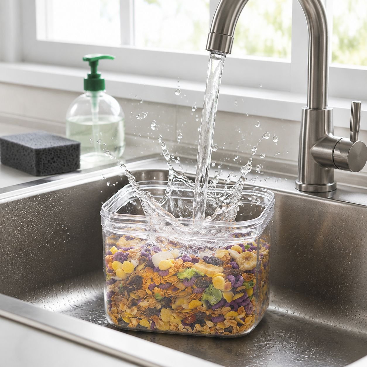 Transparent airtight rice container with measuring cup