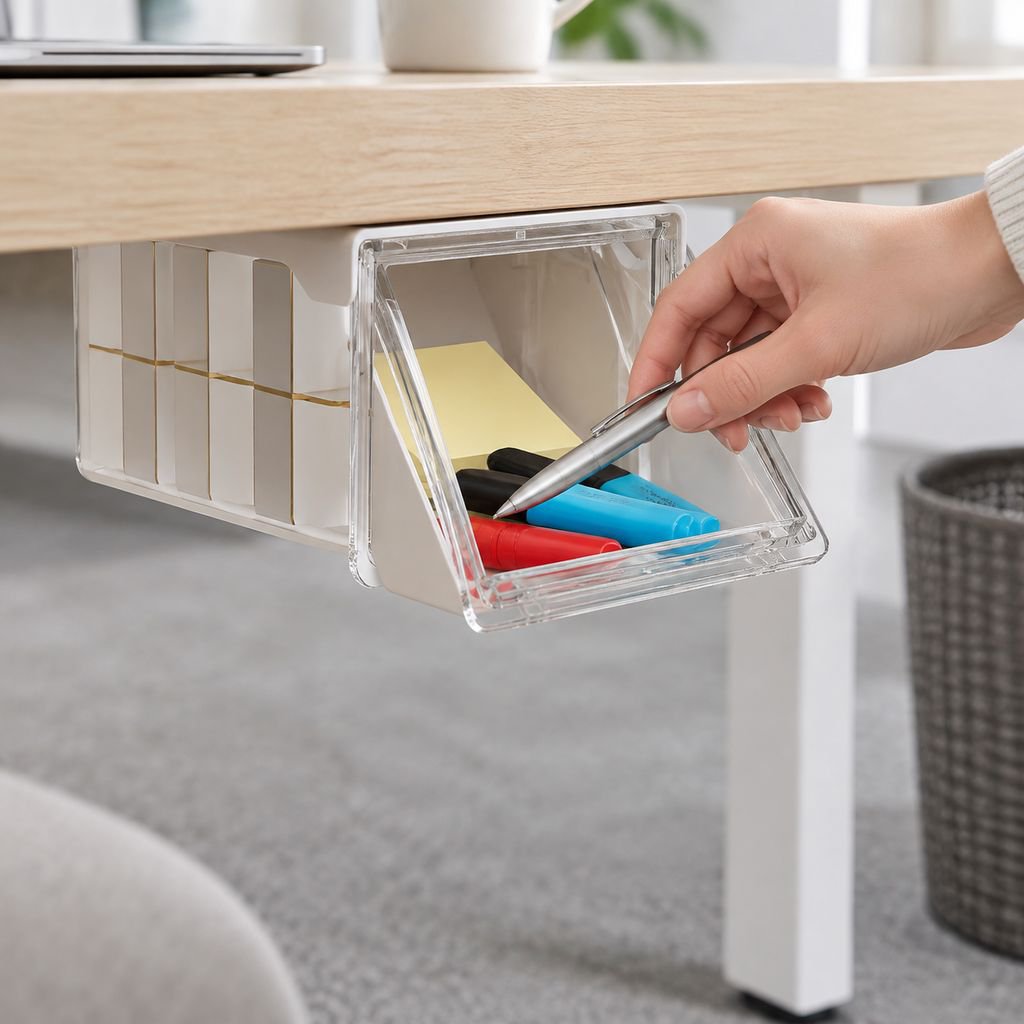 33° Inclined Transparent Waterproof Under-Desk Storage Drawer Box
