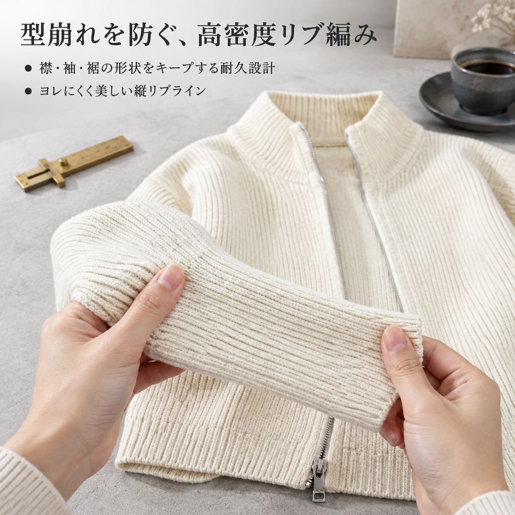 スタンドカラー ジップアップ ニットカーディガン メンズ 厚手 無地 ゆったり ハイネック セーター
