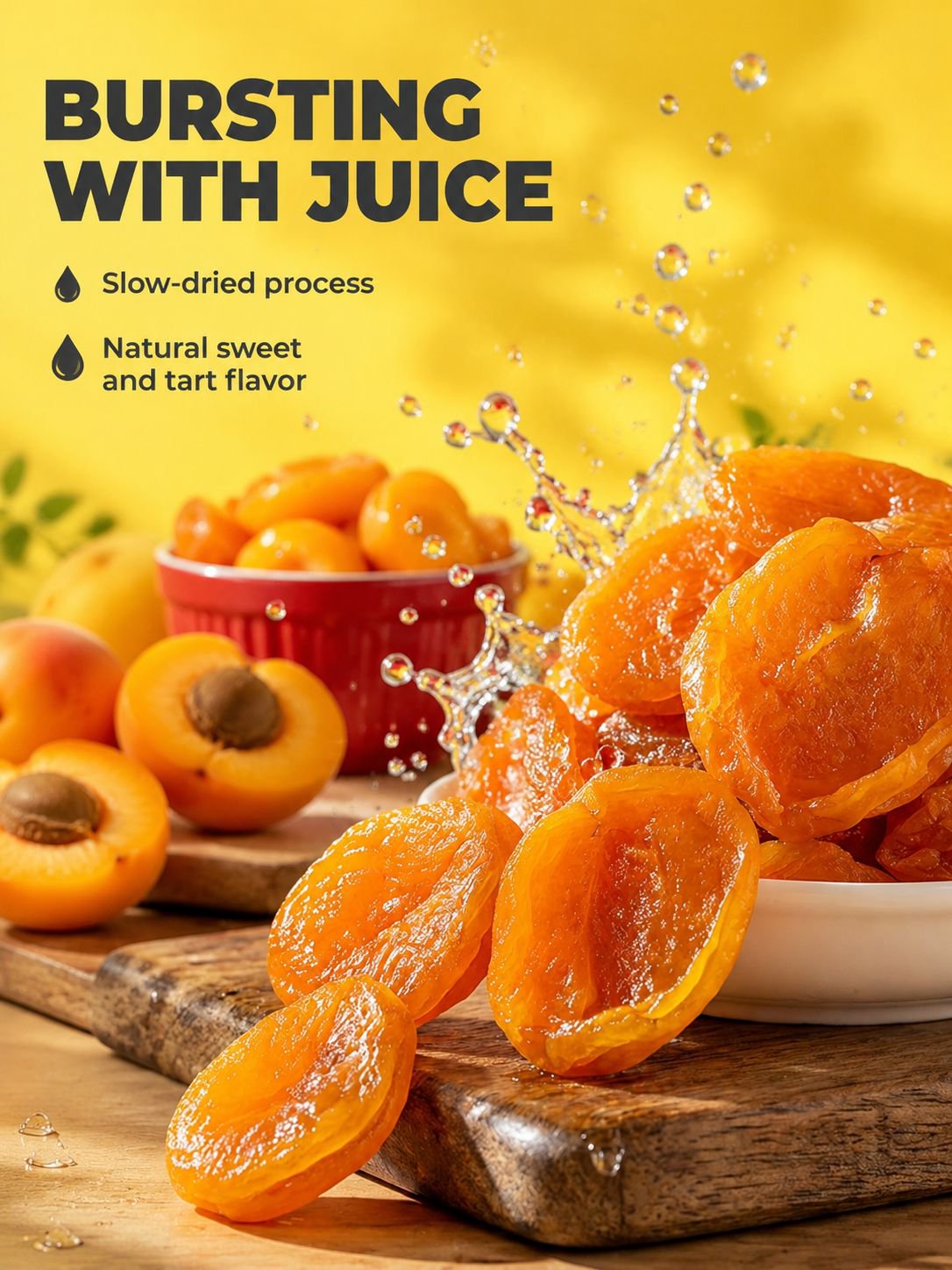Close-up of juicy dried apricots with no added sugar