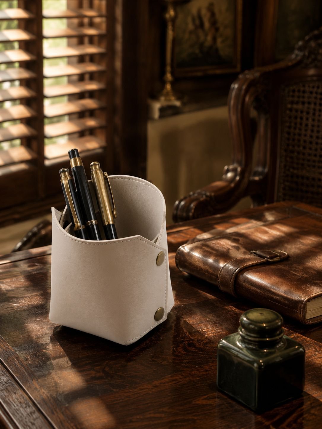 Organizador de cuero simple para brochas de maquillaje y bolígrafos