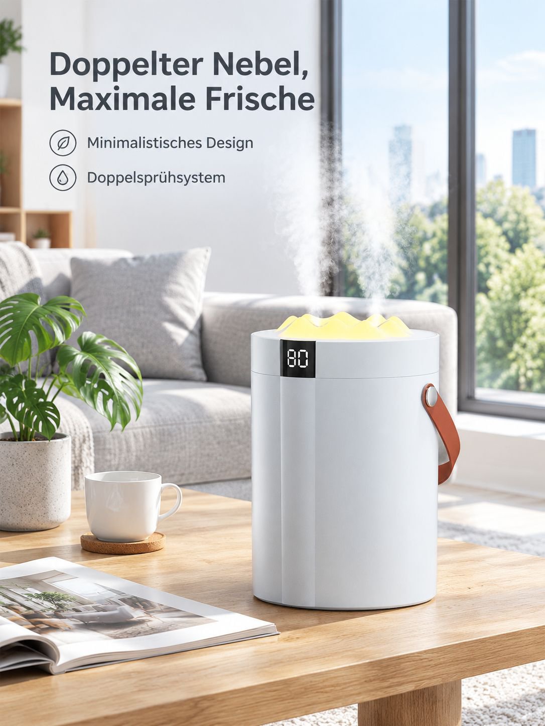 Intelligenter Luftbefeuchter mit großer Kapazität, Digitalanzeige und zwei Ausgängen