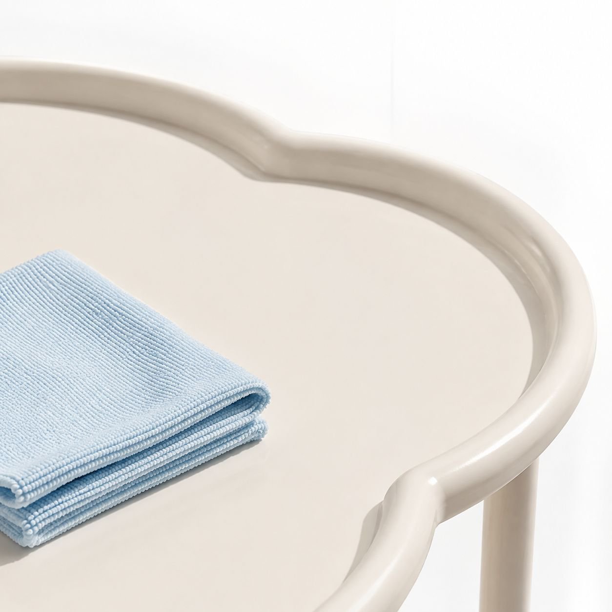 Nordic style cream side table beside a sofa