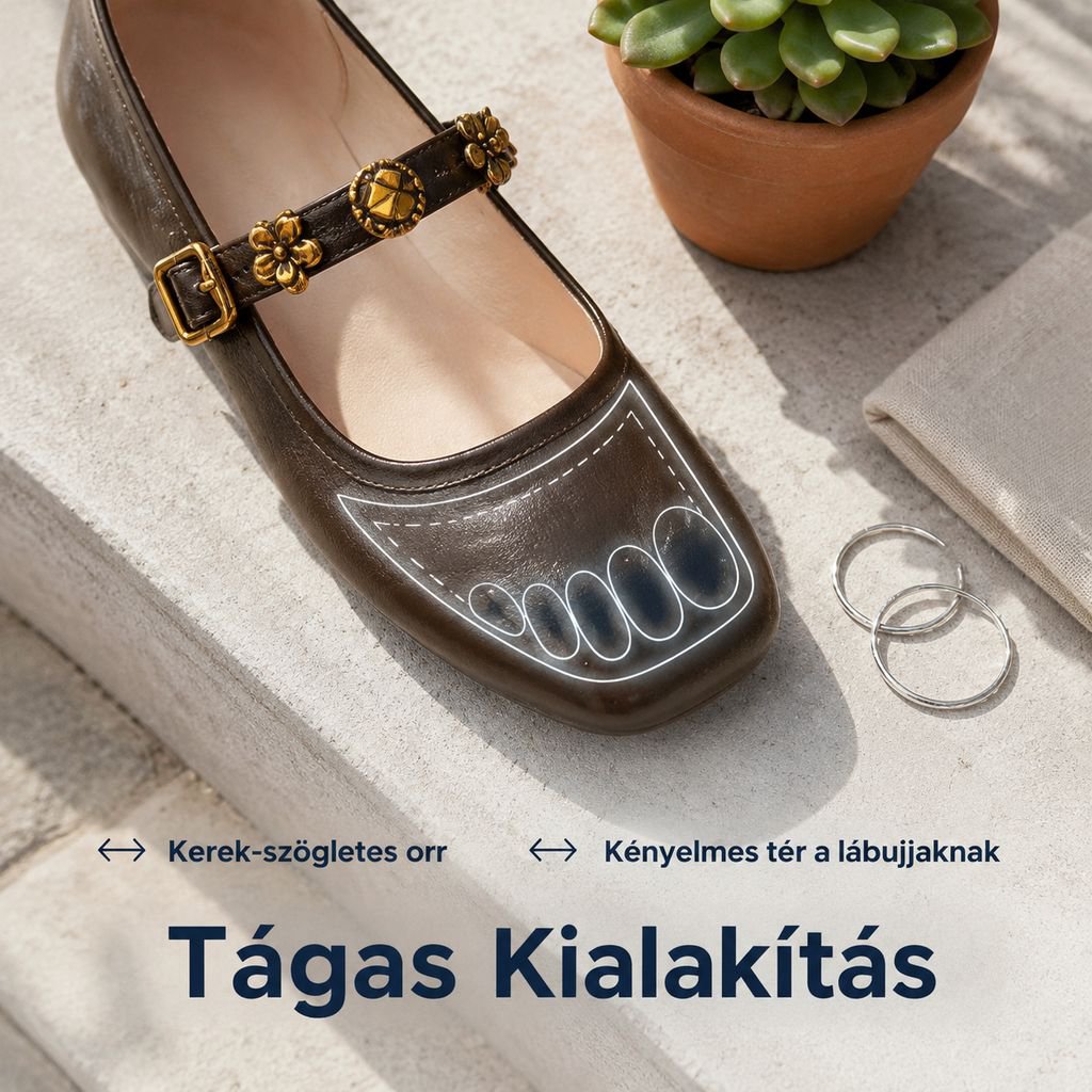 Új, puha talpú, marhabőr Mary Jane női cipő fekete, virágos csattal, szoknyához