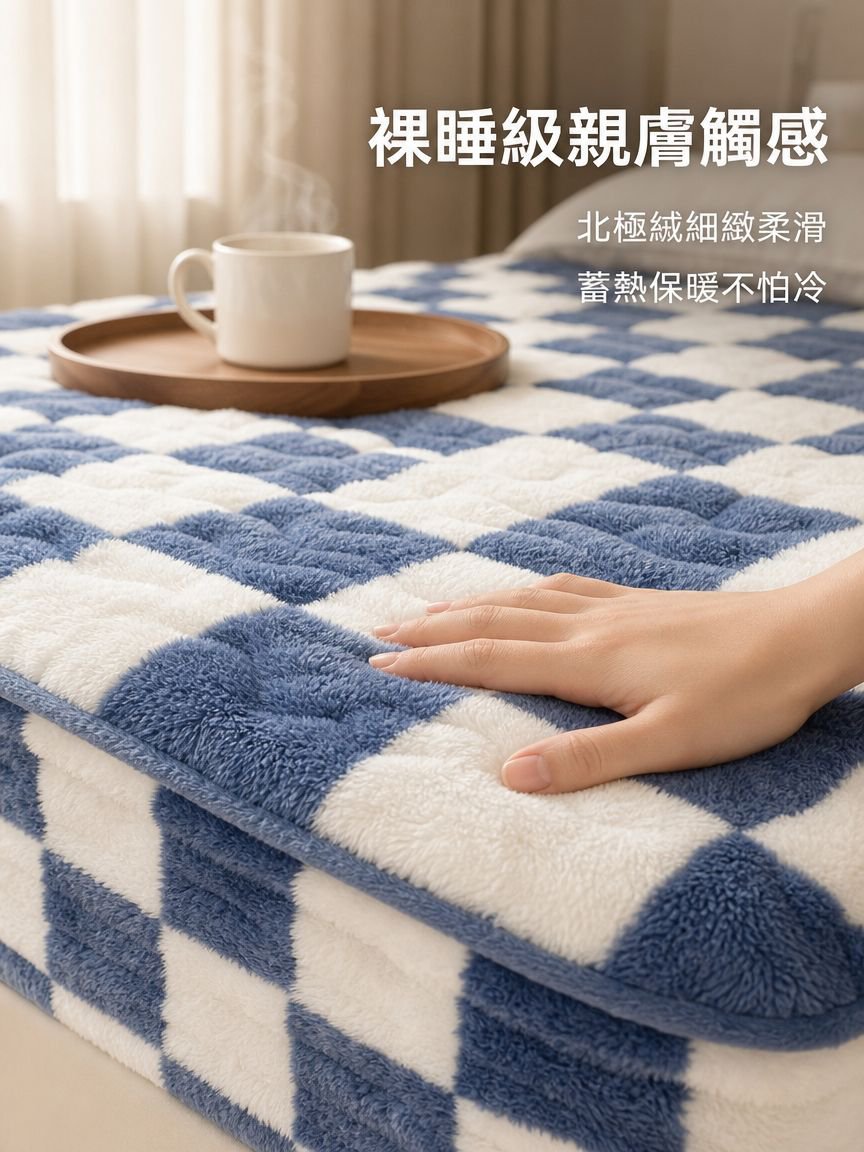 北極絨床單棋盤格抗菌防滑床罩