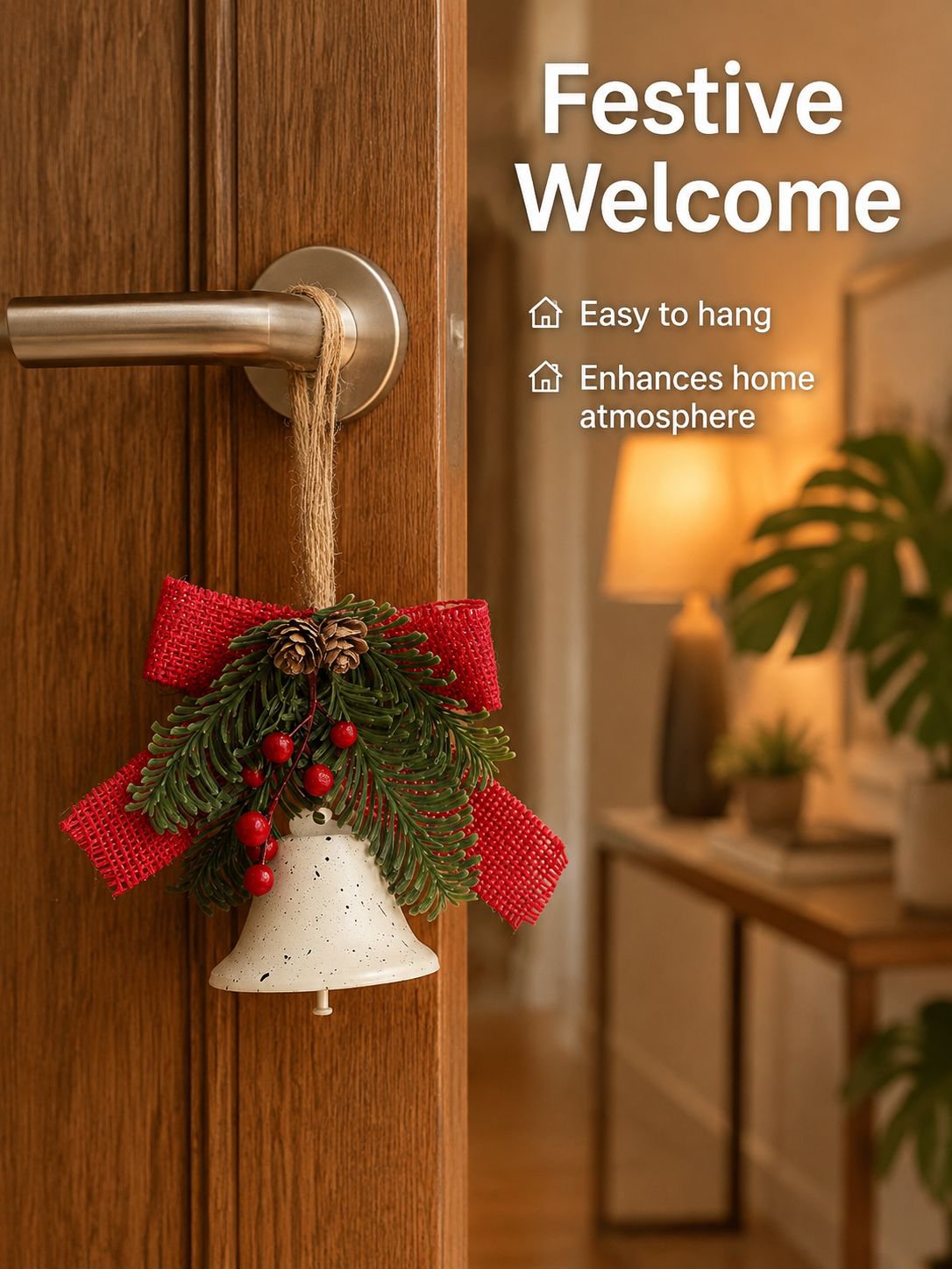 Holiday metal bell and bow ornament