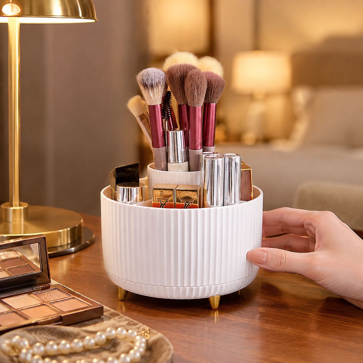 Rotating Makeup Brush Storage Box, Lipstick Eyeshadow Pencil Dustproof Organizer