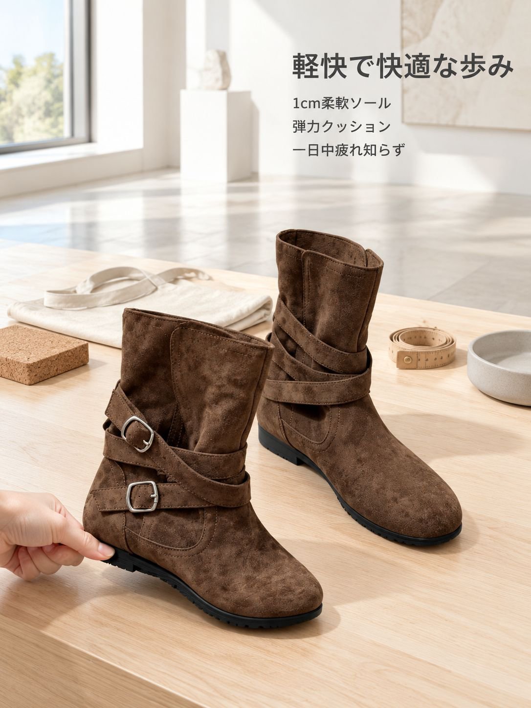 秋冬用インヒール・ブラウンショートブーツ　どんな服にも合わせやすいファッションブーツ